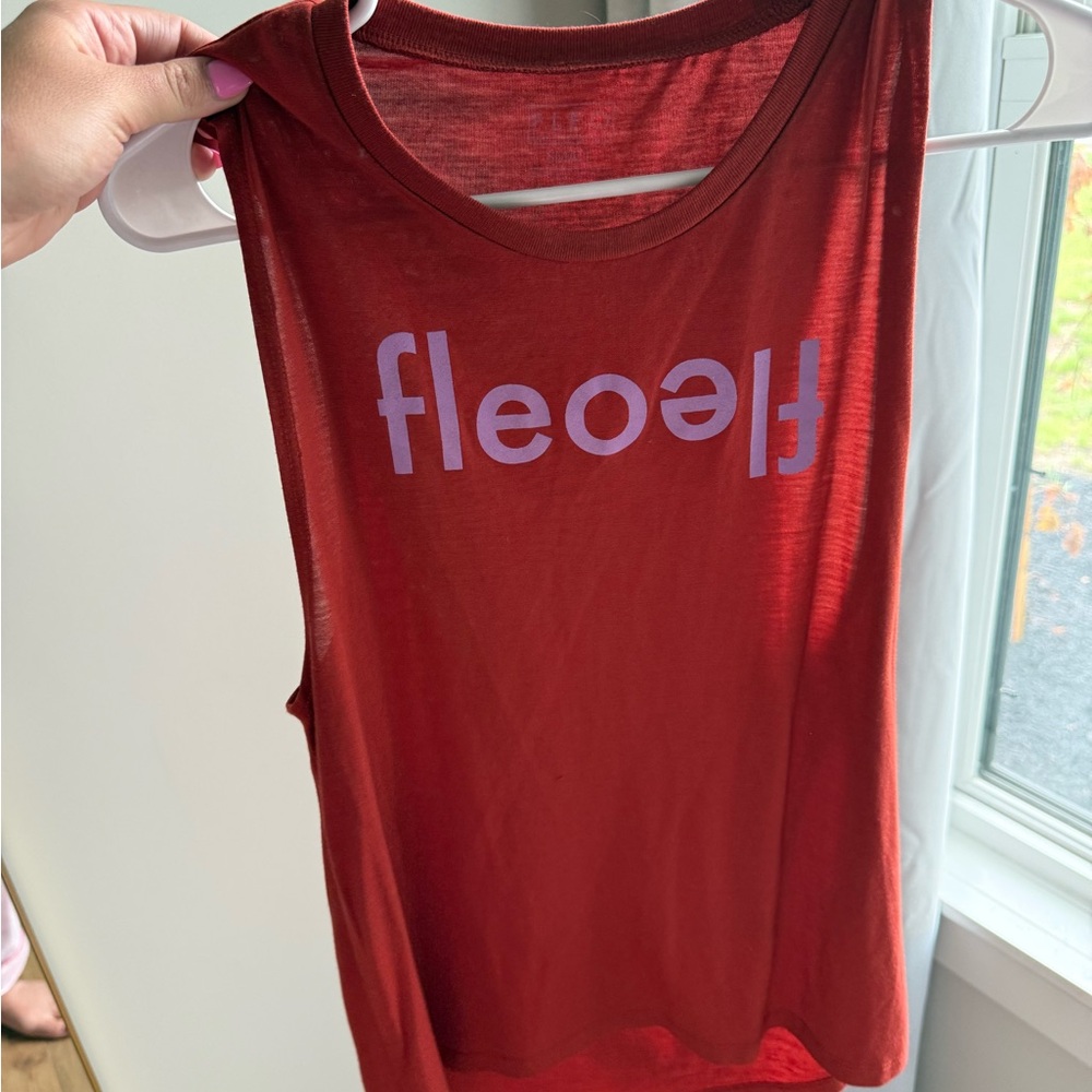 Fleo Red Tank Top with Purple Logo